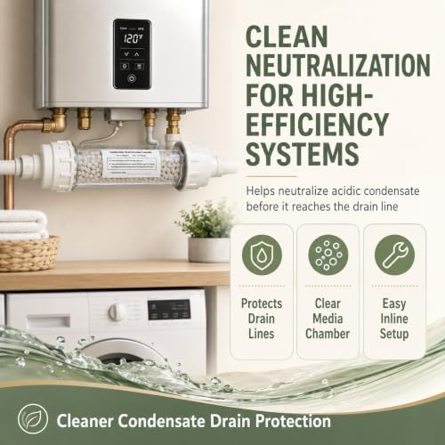 804000074 Condensate Neutralizer Kit for Rinnai Tankless Water Heater & Boiler, 1" FNPT Condensate Neutralizer with Calcite Media, Neutralizes Acidic Condensate, Includes Mounting Bracket & Fittings - Image 3
