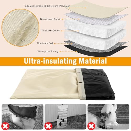 Angooni Upgraded Backflow Preventer Cover Aluminum Foil (5°F) - 30" W x 24" H Industrial 600D Winter Sprinkler Valve Covers for Outside, Anti-UV Winter-Freeze Water Well Pump Cover, Beige - Image 4