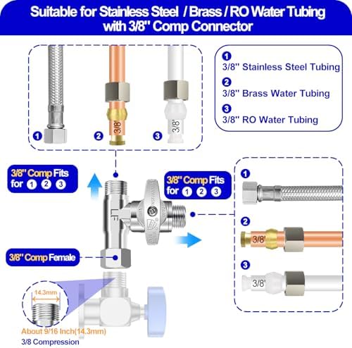 Tee Stop Valve - 3/8"Compx3/8"Compx3/8"Comp or G1/2" Tee for Washlet Bidet - Image 3