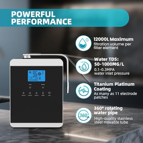 Alkaline Water Ionizer Machine for Home, 11 Titanium Plates Alkaline Water Machine, pH 4-10.5 Acid Water Purifier, Water Filter Up to -600mV ORP | 10000 Liters Per Filter - Image 3