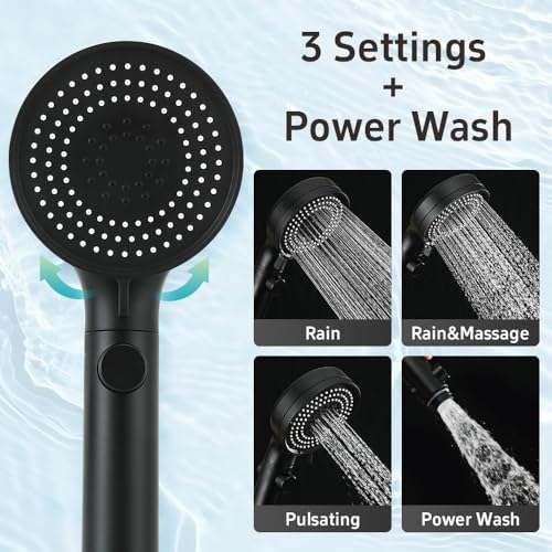 Handheld Shower Head with Hose 60 Inch, High Pressure Shower Head with On Off Switch Button 3 Modes, Matte Black - Image 2