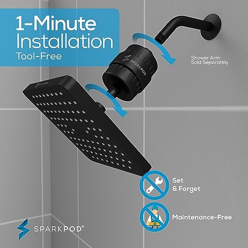 SparkPod Filtered Shower Head, 23-Stage, 8" Square, Black Matte - Image 5