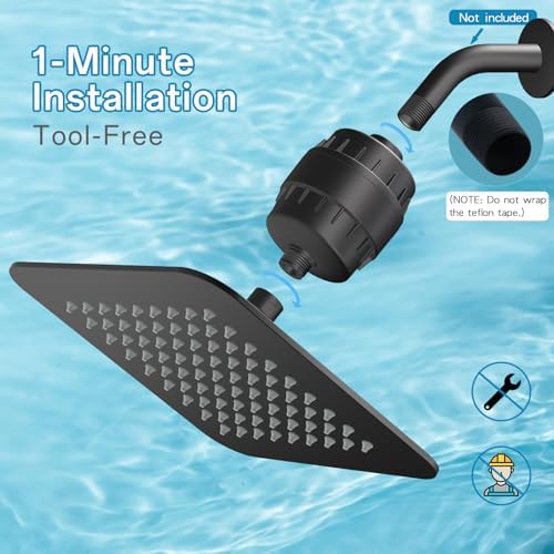 8'' High Pressure Filtered Shower Head Combo 20 Stage Shower Filter for Hard Water, Removes Chlorine & Harmful Substances (Matte Black) - Image 5