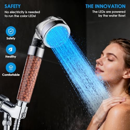 Vacto Temperature Controlled 3-color Changing Shower Head Kit, Water Saving Showerheads with Filtration Beads, LED High Pressure Handheld Shower Head Set (No Hose and Bracket) - Image 4