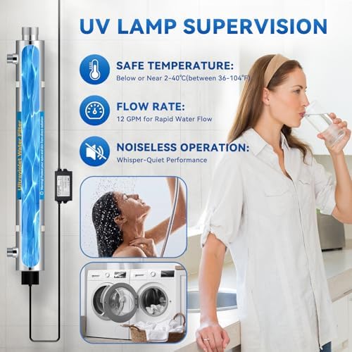 UV Water Filter Whole House, 1" MNPT, 55W Water Purifier System for Under Sink Water Filter, 120V 12GPM for Water Purity +1 Extra Bulb - Image 2