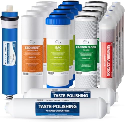 iSpring F19K75 NSF Certified 2-Year Replacement Filter Set for 6-Stage Reverse Osmosis Systems, Alkaline Mineral Filter, 19-Count, Long-Lasting Purification by iSpring