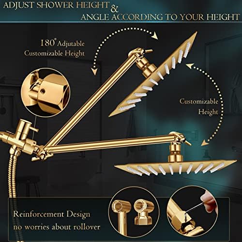 Shower Head,12'' Rain Shower Head with 11'' Extension Arm,Brushed Gold - Image 6