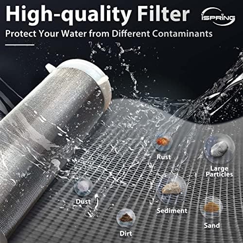 iSpring WGB32B 3-Stage Whole House Water Filtration System w/ 20-Inch Sediment and Carbon Block Filters & WSP-100 Reusable Whole House Spin Down Sediment Water Filter, 1" MNPT + 3/4" FNPT, Brass - Image 6