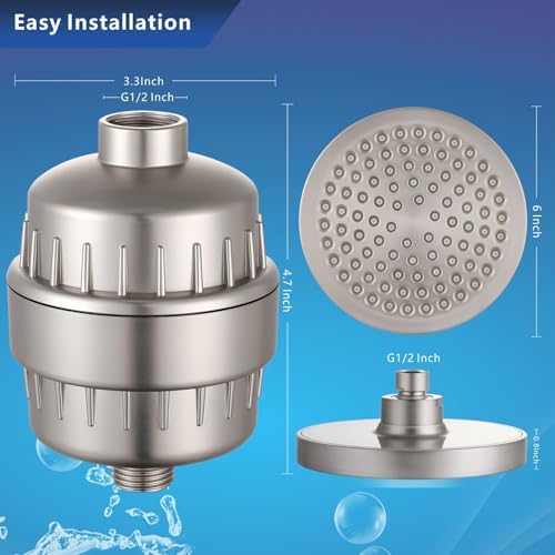 High Pressure Filtered Shower Head Set, 6’’ Rain Shower Filter for Hard Water, Universal Round Showerhead 20 Stage Filtration Removes Impurities for Rejuvenated Skin by Eolax, Brushed Nickel - Image 6