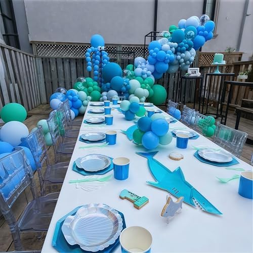 Blue Balloon Garland Arch Kit, 112 Pcs Pastel Baby Light Blue Royal Blue Slate Teal Blue Turquoise Metallic Green Under the Sea Balloon Arch Kit for Boys Ocean Birthday Baby Shower Party Decorations - Image 5