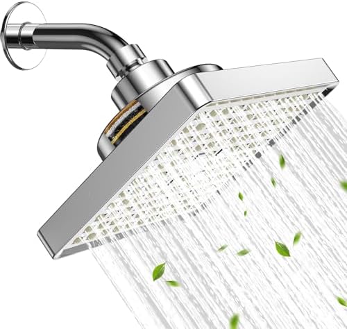 2026 Pressure Filtered Shower Head Square - 360° Rotatable High Flow Shower Head with Filters, 6’’ Square Adjustable Rain Shower Head Replacement with Luxury Look (Chrome) by Happnear