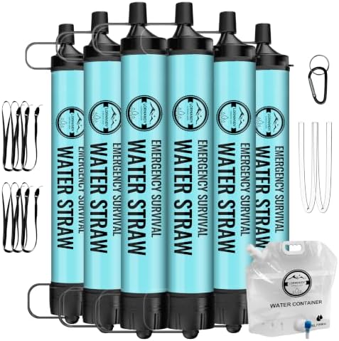 Personal Water Filter Straw, 6-Pack Blue Color, Portable Purification System for Outdoor Activities Including Hiking, Camping, and Fishing - Travel Accessories by Lormandy