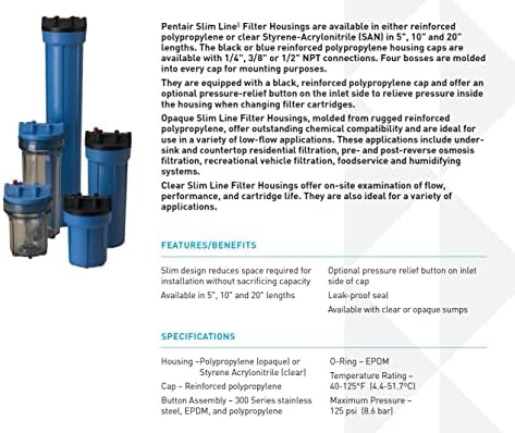 Pentair Pentek 158005 Slim Line 10" Water Filter Housing, Opaque, Single Unit (Pack of 12) - Image 2