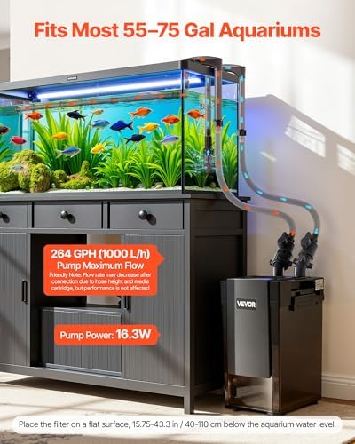 VEVOR 264GPH Canister Filter, 2-Stage External Aquarium Filter with Powerful Pump, Quite Water Circulation Cleaning Machine with Media for Fish Tanks and Aquariums Up to 75 Gallons, for Freshwater - Image 2