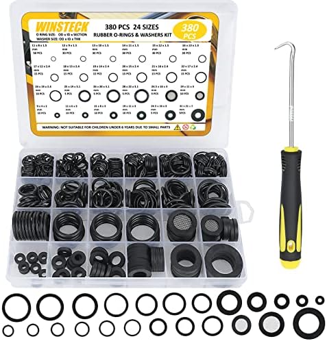 380PCS 24 Sizes Rubber & Silicone Hose Washers & O Ring Assortment Kit by WINSTECK