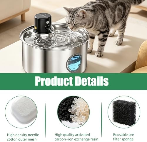 Cat Water Fountain Filter Set – 16 Carbon Filters & 16 Foam Sponges, Replacement for 108Oz/3.2L 67Oz/2L Stainless Steel Pet Water Dispenser,Kitty Spout Pump Filters,Promotes Hydration for Dogs Cats - Image 4