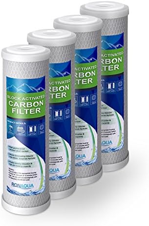 Block Activated Carbon Coconut Shell Water Filter Cartridge 5 Micron for RO & Standard 10” Housing WELL-MATCHED with WFPFC8002, WFPFC9001, WHCF-WHWC, WHEF-WHWC, FXWTC, SCWH-5 (4 Pack) by Ronaqua