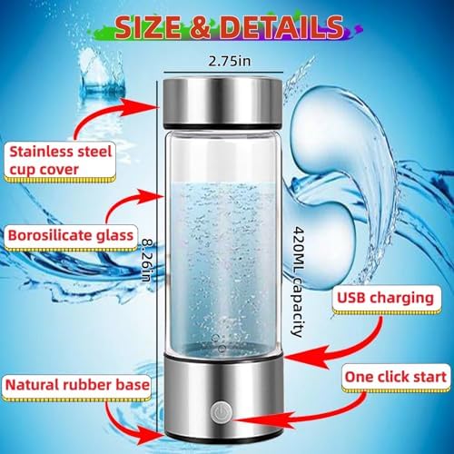 Hydrogen Water Bottle Generator Portable Rechargeable Hydrogen Water, Hydrogen Water Ionizer Machine with SPE/PEM Technology for Home Office Travel Fitness Drinking (1Pack-Bottle-Gift Box) - Image 7