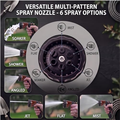 GREEN MOUNT Water Hose Nozzle Spray Nozzle, Metal Garden Hose Nozzle with Adjustable Spray Patterns, Perfect for Watering Plants, Washing Cars - Image 2