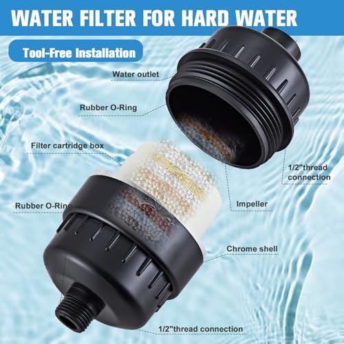 20 Stage Shower Filter for Hard Water - 2 Pack High Output Showerhead Water Filter Set with 2 Replacement Cartridges, Removes Chlorine & Heavy Metals, Fits Any Standard Shower Head Matte Black - Image 5