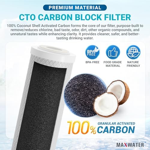 Max Water CTO 5 Micron, 10"x2.5" Replacement Filter Cartridge | Coconut Shell Carbon Block for Whole House Water Filtration System | Compatible with WFPFC8002, FXWTC, WHEF-WHWC, AMZN-SCWH-5-2 Pack - Image 3