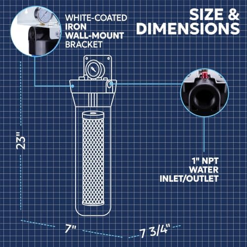 Aquaboon Whole House Water Filter System for Well Water with 20x4.5 Anti-Scale Purification Cartrige | NSF Certified, Pressure Gauges & Releas, Wrench, Bracket 1" NPT - Image 5
