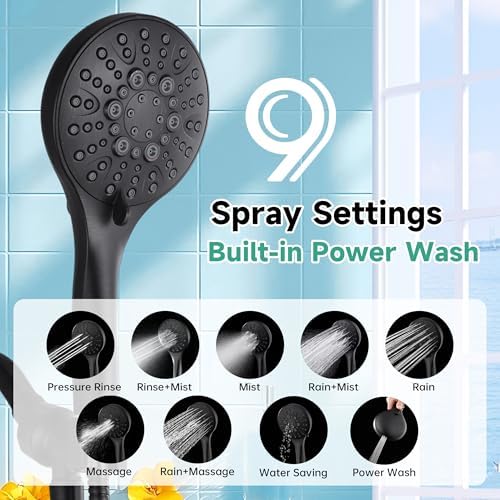 BRIGHT SHOWERS High Pressure Shower Head with Handheld, 9 Spray Settings Showerhead Built in Power Wash to Clean Tub and Pets, Extra Long 69" Hose, Adjustable Bracket, Oil-Rubbed Bronze - Image 2