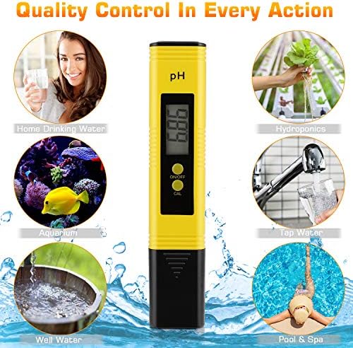 PH Meter for Water Hydroponics Digital PH Tester Pen 0.01 High Accuracy Pocket Size with 0-14 PH Measurement Range for Household Drinking, Pool and Aquarium (2, Yellow, Normal) - Image 4