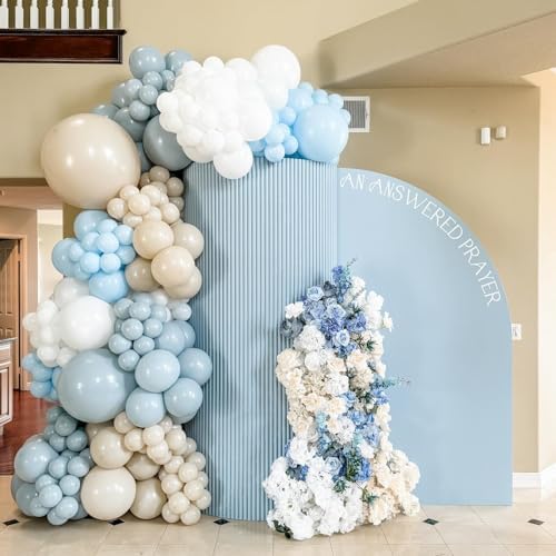 Dusty Blue White Sand Balloon Arch Garland Kit 141pcs Slate Fog Baby Blue Sand White Beige Cream Balloons for Boy Girl Birthday Bear Theme Baby Shower Gender Reveal Bridal Wedding Party Decorations - Image 4