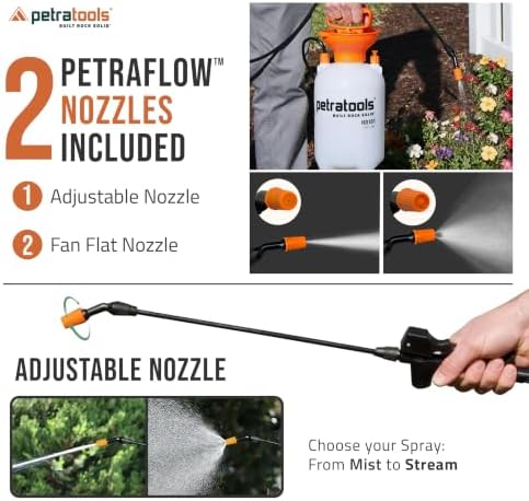 PetraTools HD201 Garden Pump Sprayer 2 Gallon, 52-in Long Hose & 2 Nozzles - Image 2