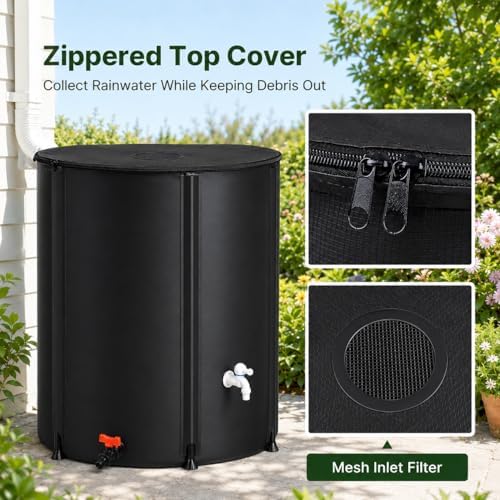 132 Gallon Collapsible Rain Barrel, Portable Rainwater Collection System, Water Storage Tank, Rain Catcher Barrel with Two Spigots and Overflow Kit, Rain Water Barrel Collector for Garden, Black - Image 6