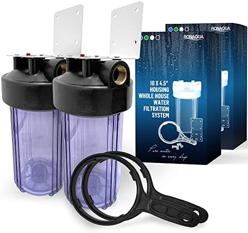High Capacity 10 x 4.5” Whole House Filter Purifier System for Well or City Water, Presser Relief Button, 1” NPT Brass Port, Double O-Ring, Meets NSF Standards & Regulations (Transparent, 2 Sets) by Ronaqua