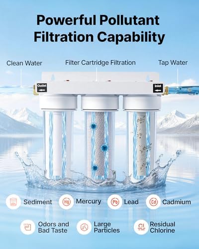 VEVOR RV Water Filter System, 5-Micron 3 Stage Premium RV Water Filtration System Replacement with Three Cartridges for RVs & Campers, Reduces Sediment, Chlorine, Certain Heavy Metals, Odors and More - Image 3