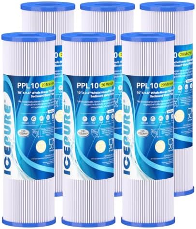 ICEPURE 10" x 2.5" 20 Micron Pleated Sediment Water Filter Cartridge Replacement Any 10 inch RO Unit, Compatible with R50, Dupont WFPFC3002, Whirlpool WHKF-WHPL, GE FXWPC, Hydronix SPC-25-1050, 6PACK by ICEPURE