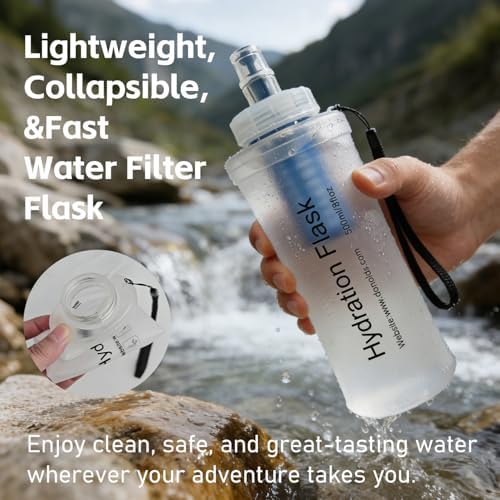 AXEN Collapsible Water Bottle with Filter for Hiking Travel, 1000ml Clear - Image 2