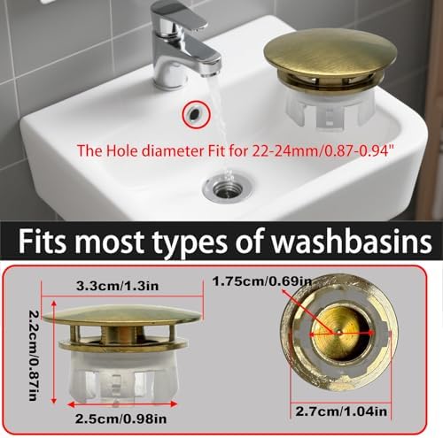 2 Pack Sink Basin Overflow Trim Ring,Solid Brass Bathroom Sink Trim Overflow Cover,Bathroom Kitchen Sink Trim Overfolow Cover Insert in Hole Round Caps(Gold) - Image 2