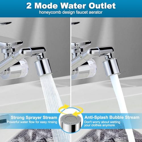 1440º Sink Water Filter Faucet Extender Telescopic, Splash-proof Sink Faucet Extender with Filter, Reduce 99% Chlorine, 2 Modes Spray Attachment for Kitchen/Bathroom/Toddlers, 8Pcs Replacement Filter - Image 2