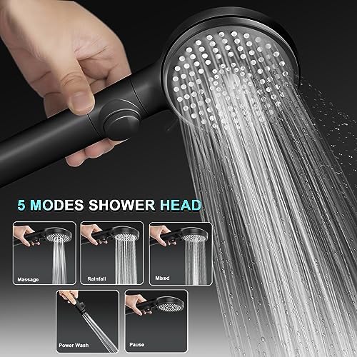 RV Shower Head with Hose, High Pressure 5 Mode Shower head Replacement, Handheld Showerhead for RV/Campers, Travel Trailer for Water Saving, Showerheads Holder and Hose, On Off Switch, Black - Image 3