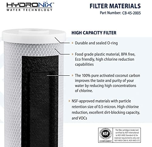 Hydronix CB-45-2005/3 Universal 4.5" x 20” Whole House Water Filter Replacement Cartridge, Commercial & Industrial NSF, Coconut Shell Activated Carbon Block CTO, 5 Micron (3 Pack) - Image 2