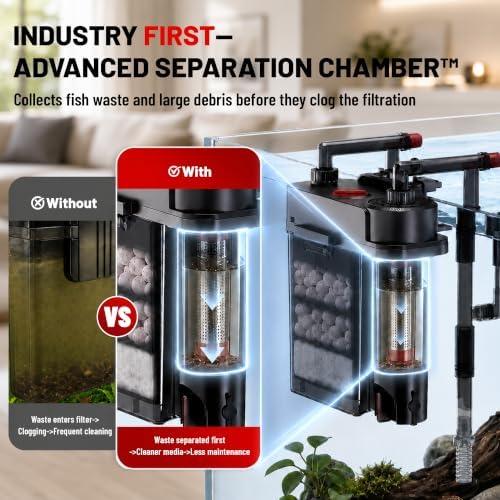 AQUASMITH HOB Aquarium Filter, Quiet Fish Tank Filter with Dedicated Waste Separation Canister, Easy Change Water, One-Touch Drainage (118 GPH for 10-30 Gallon) - Image 3