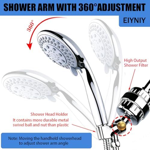 Universal Shower Filter, High Output with Replaceable 15-Stage Cartridge to Remove Chlorine & Impurities, Improve Water Quality for Skin & Hair Care, Chrome，with Bracket Holder (EY-009S) - Image 5