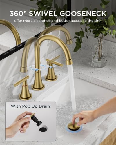 FORIOUS 3 Hole Brushed Gold Bathroom Facuet Widespread, 2 Pack Gold Faucet - Image 5