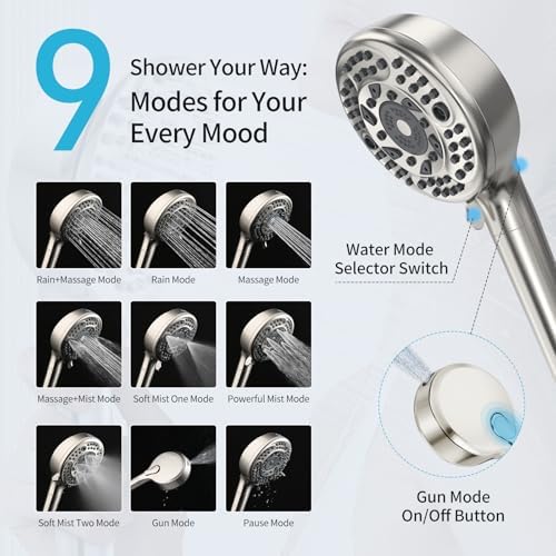 Filtered Shower Head with Handheld, 9 Spray Mode High Pressure Shower Head with 4 Filters, Hard Water Filter Showerhead - Remove Chlorine, Brushed Nickel - Image 5