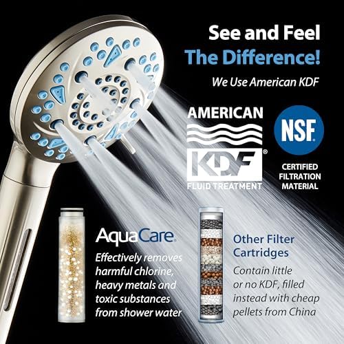 AquaCare High Pressure 10 Spray Mode Filtered Showerhead - Handheld Shower Head Filters Chlorine to Heal Dry Skin, Revive Hair - Dual Power Wash Cleans Tub, Tile, Pets - Hard Water Softener, Nickel - Image 2