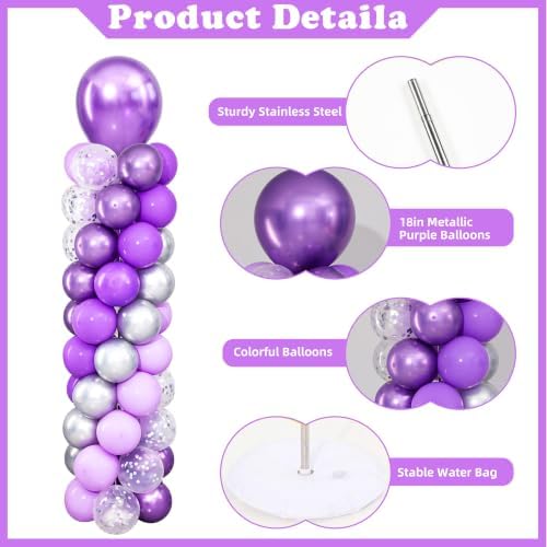 Purpe and Silver Balloon Column Stand Kit Set of 2 for Floor - Image 4