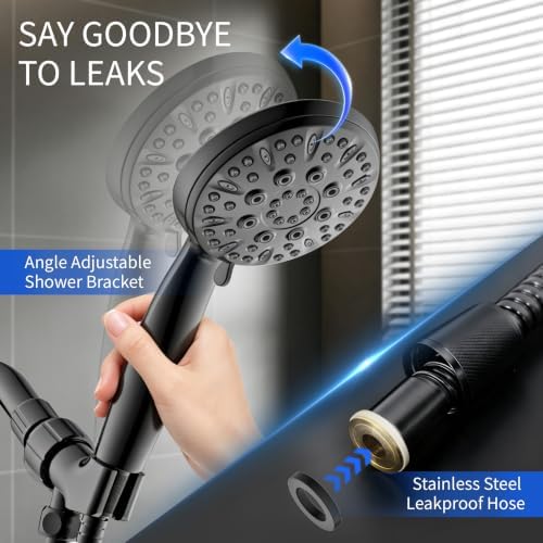 Matte Black Shower Head, 6 Spray Modes Handheld Showerhead - Image 5