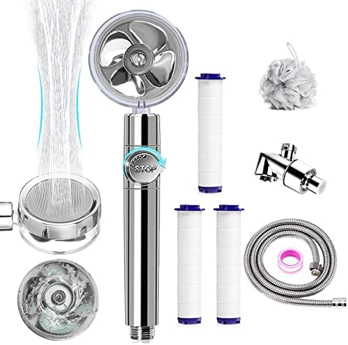 Turbocharged Handheld Shower Head, High Pressure Water Saving Handheld Propeller Showerhead with Filters Pause Switch Hydro Jet Easy Install by Besititli