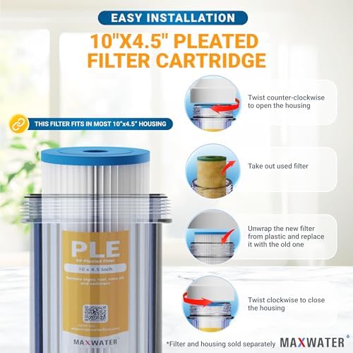 Max Water 25 Micron 10 x 4.5 Pleated Sediment Water Filter, Washable Replacement Cartridge for 10" BB Whole House Systems Compatible with R50-BBSA, FXHSC, WFHDC3001, W50PEHD, GXWH40L (2 Pack) - Image 5