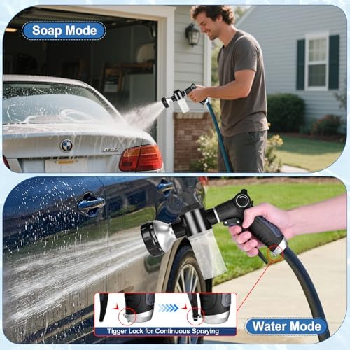 Garden Hose Nozzle, High Pressure Hose Spray Nozzle 8 Way Spray Pattern One-Touch Sprayer for Watering Plants, Lawn, Patio, Car Wash, Cleaning，Showering Pet - Image 4