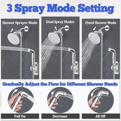 Dog Shower Sprayer Attachment, YDmeet 100 Inch Dog Washing Hose for Fast and Clean Pet Showering, Multifunctional Wand with Turn Off, Brass 3 Way Diverter, No Drill Holder, Chrome - Image 2